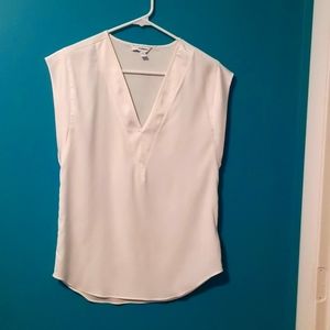 White sheer Express V cut blouse